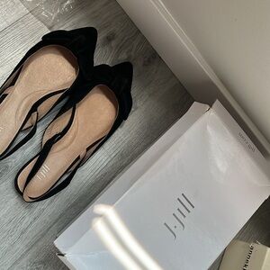 J. Jill Black Ballet Flats Black Suede Classic Pointed-Toe Design slingback  7.5